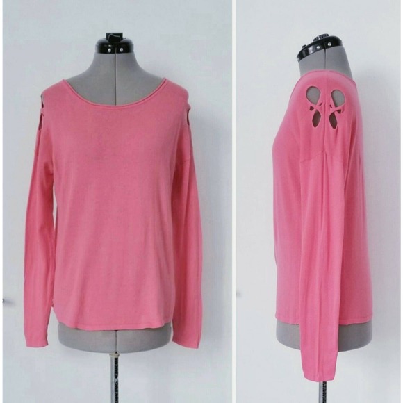 MINNIE ROSE "AIRY & LIGHT LUXE COTTON KNIT" COLD SHOULDER SWEATER TOP $136 L - Picture 5 of 8